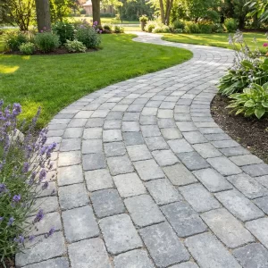 Rensning af fliser og algebehandling af snoet havegang i Gundsømagle.